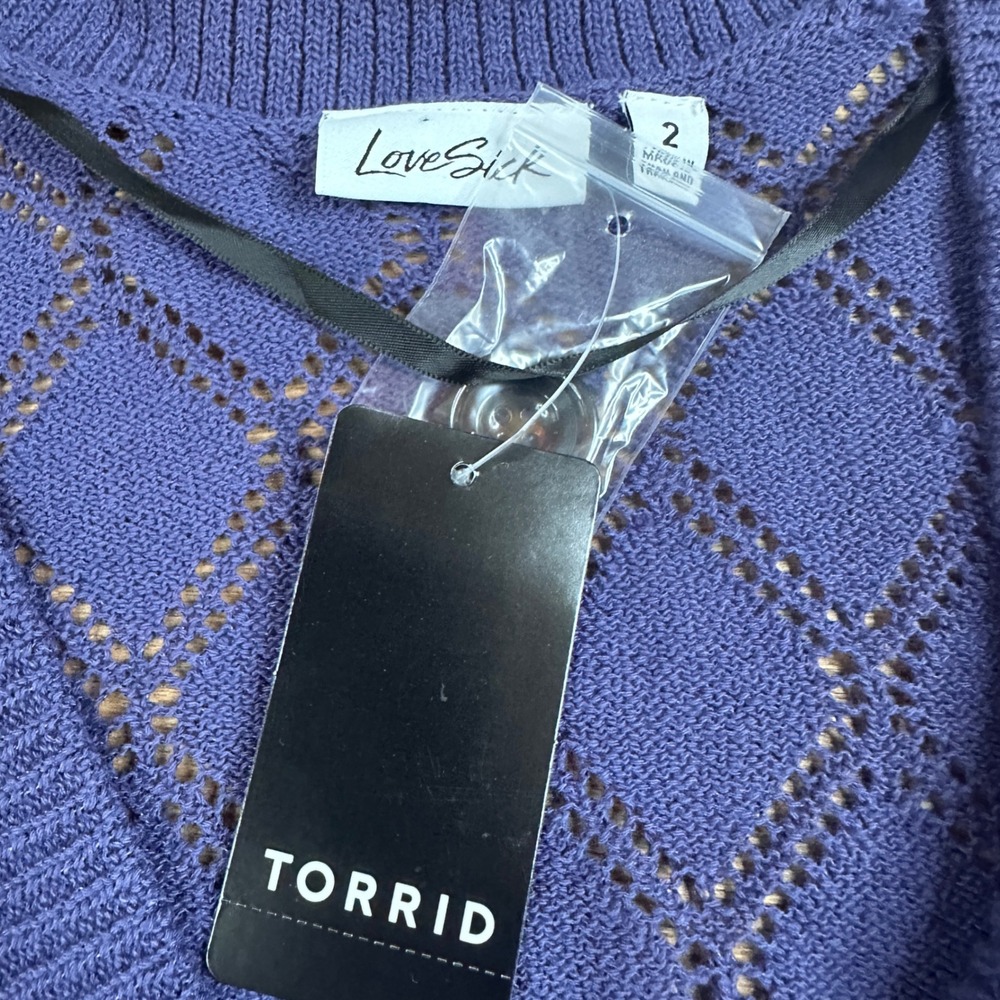 Torrid LoveSick Blue Pointelle Knit Cropped Cardigan Sweater 2X NWT - Picture 2 of 11
